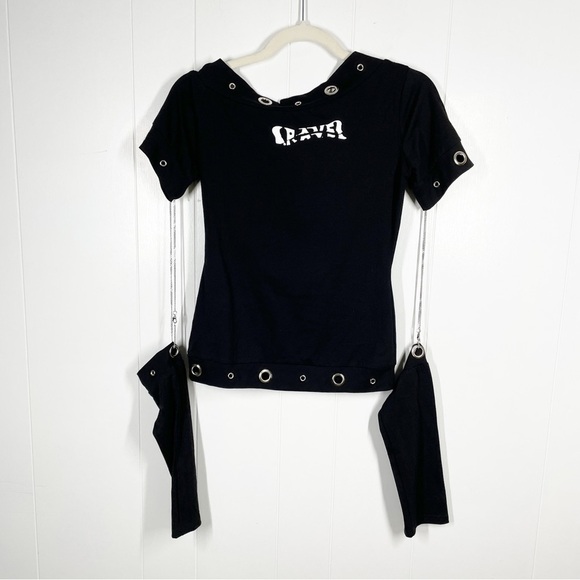 NEW Punk Rave Black Skeleton Short Sleeve Chain Sleeve Tee Small - Picture 2 of 7